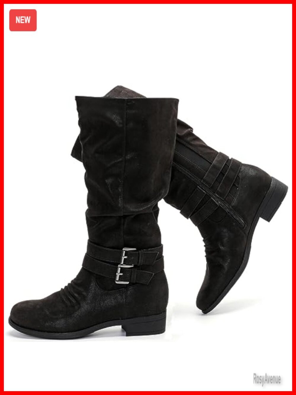 Extra Wide Calf Knee High Boots Faux Leather Round Toe Wide Width